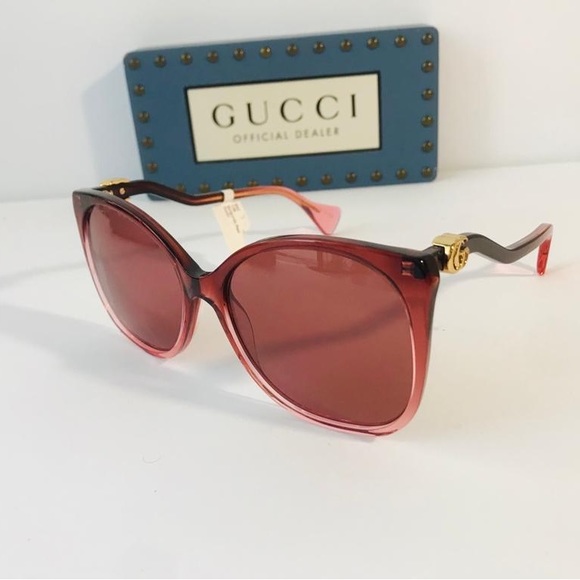 New- Authentic Gucci GG1010S 004 Sunglasses Women's Burgundy Transparent/Red - Picture 3 of 17